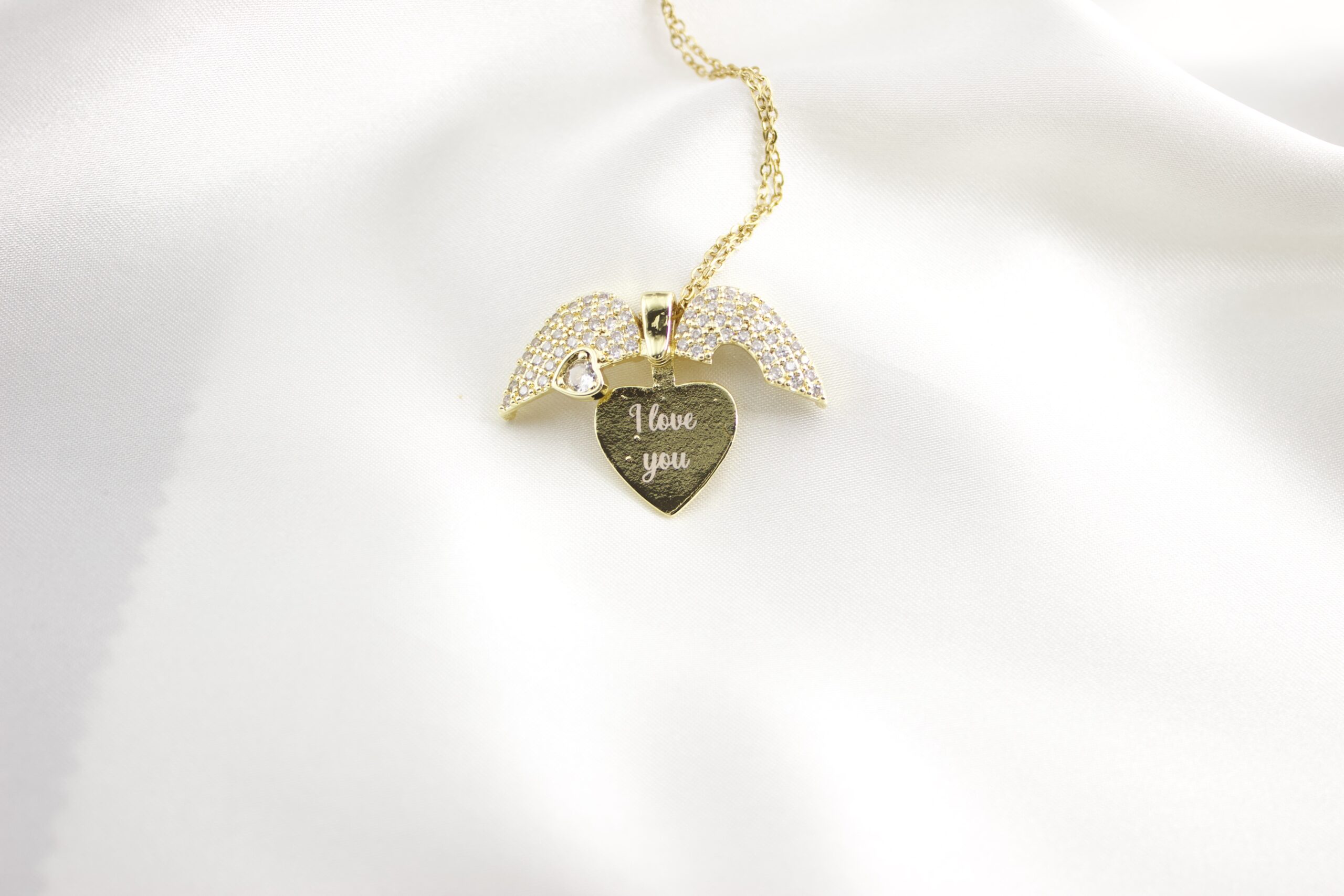 Engraved Angel Wing Heart Pendant Necklace - Image 3