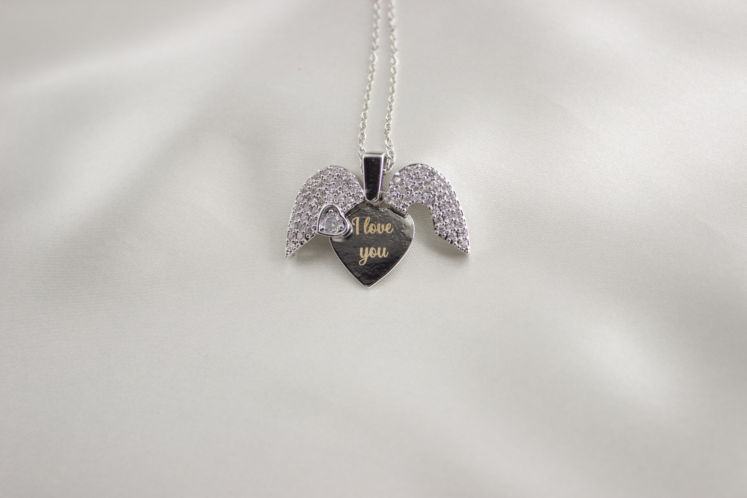 Engraved Angel Wing Heart Pendant Necklace - Image 6