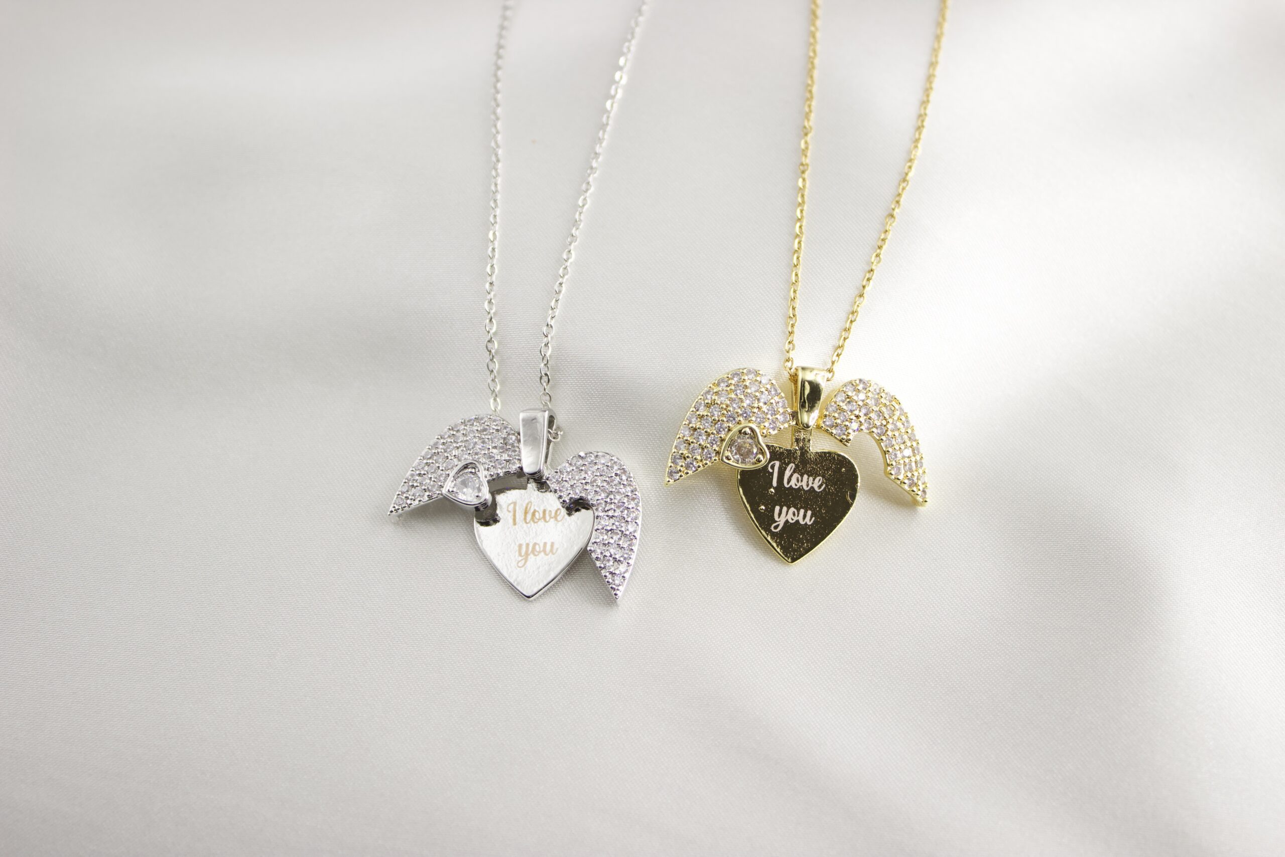 Engraved Angel Wing Heart Pendant Necklace - Image 8