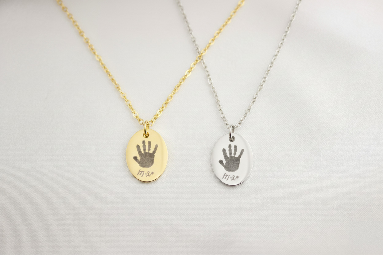 Custom Fingerprint Necklace Oval Pendant - Image 2