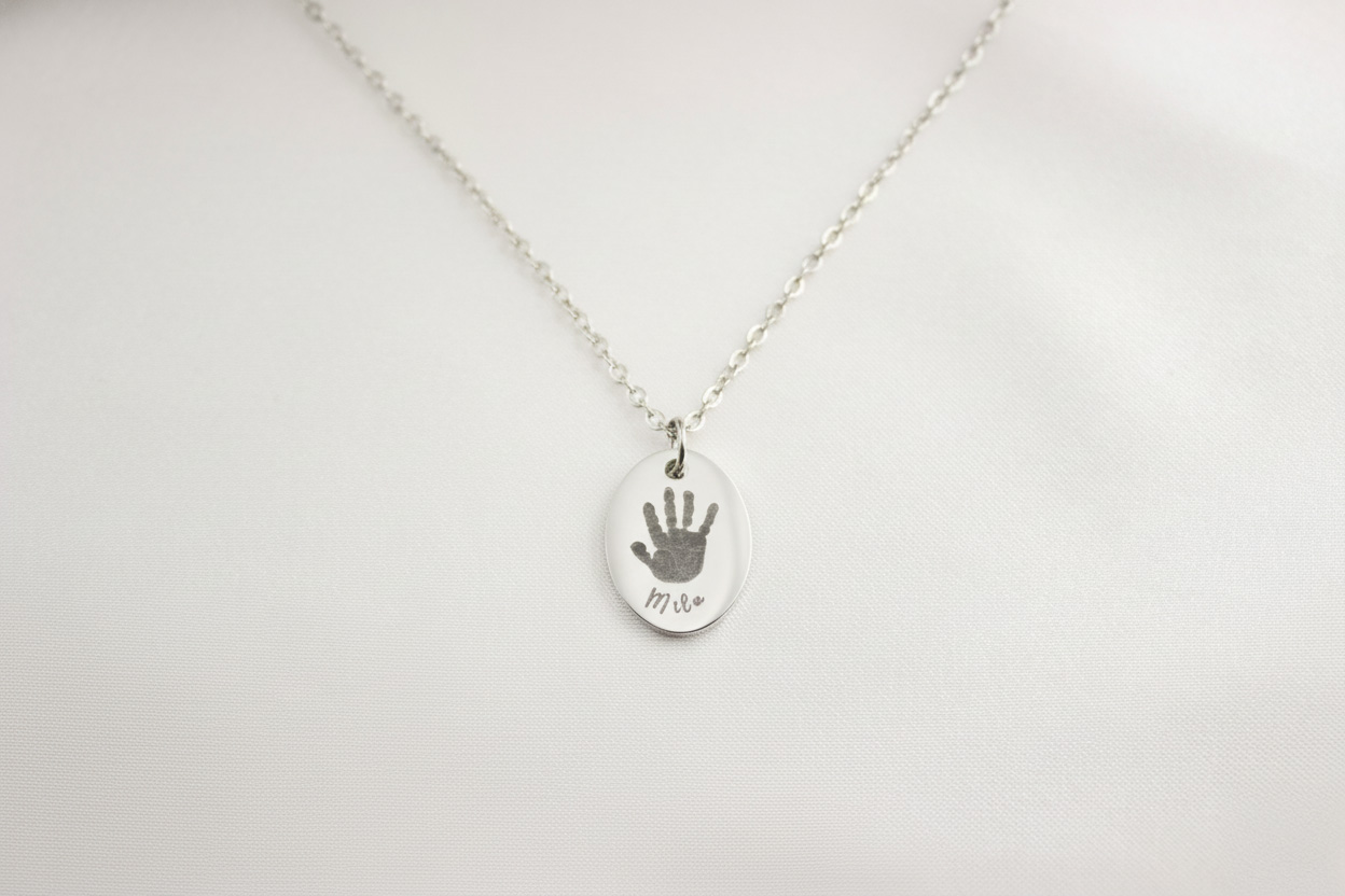 Custom Fingerprint Necklace Oval Pendant - Image 4